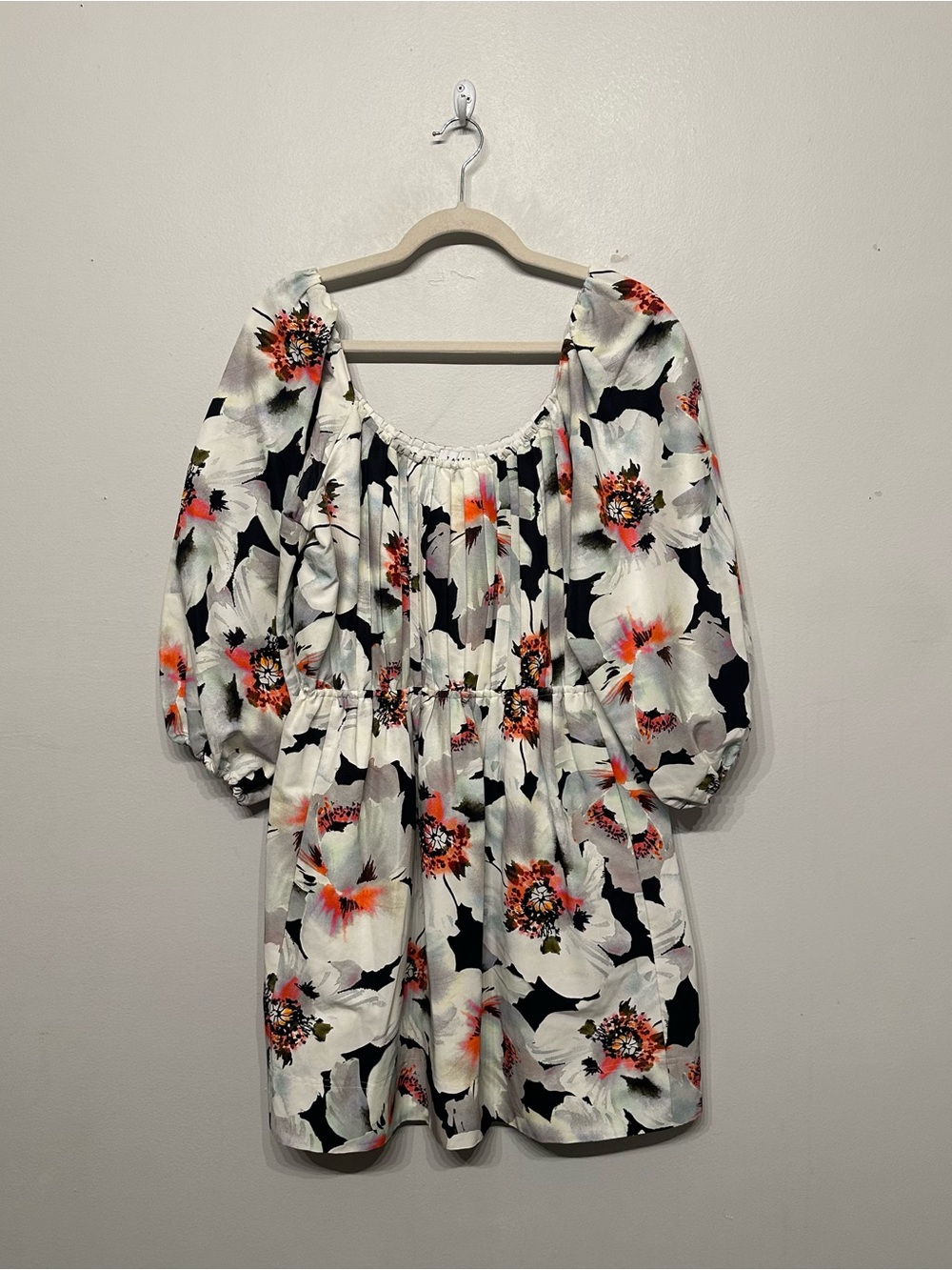 Tanya Taylor Floral Cotton Silk Puff Sleeve Mini Dress Large
